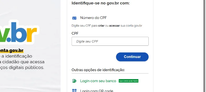 Tela de identificação do gov.br com o campo para digitar o CPF