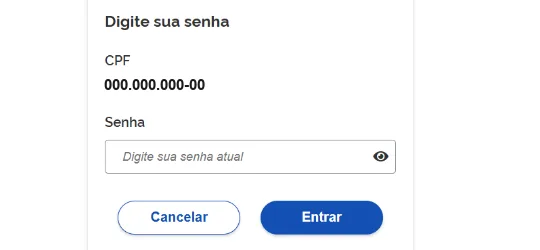 Tela do gov.br pedindo a senha da conta, com o CPF exibido acima do campo
